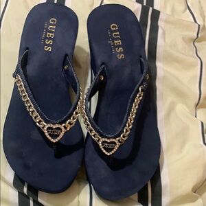 Guess Blue and Gold Sandals with Decorative Straps